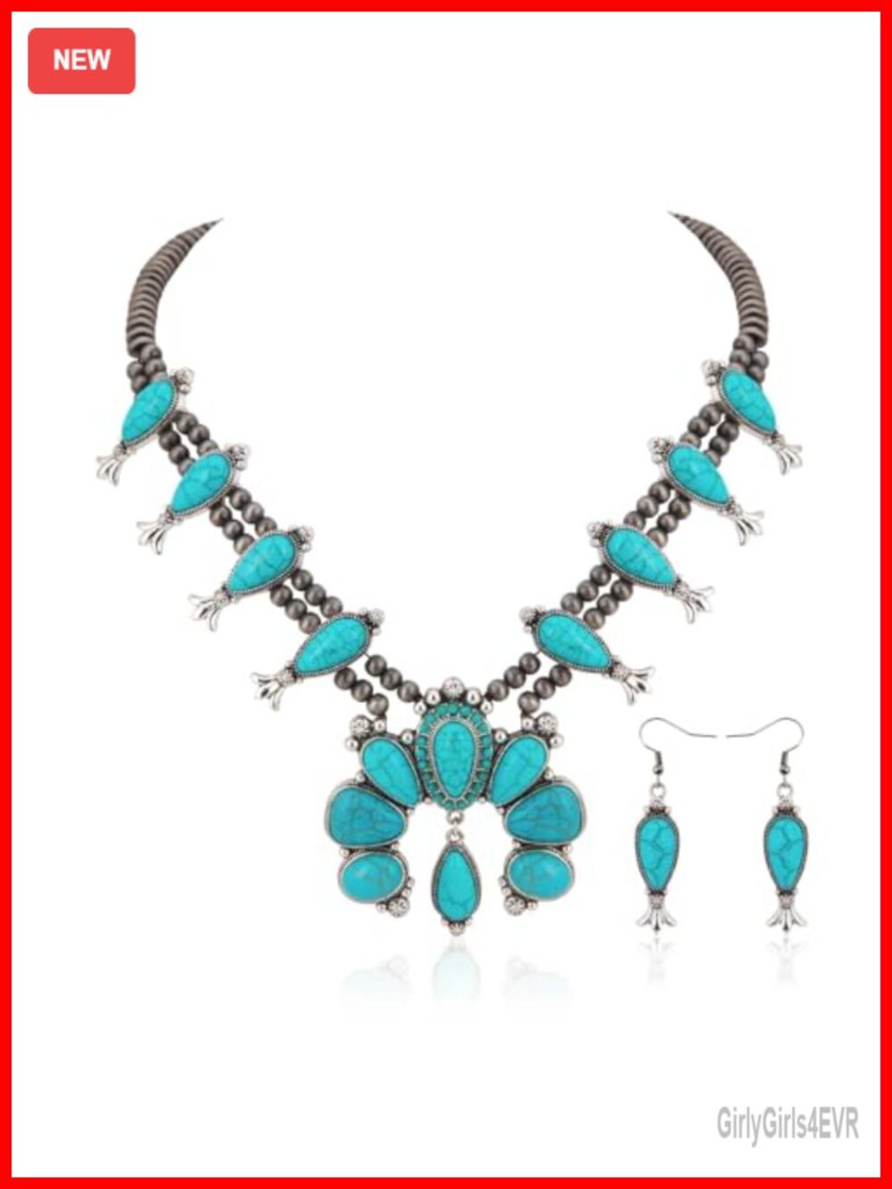 Turquoise Necklace Dangle Earring Jewelry Set Western Concho Women